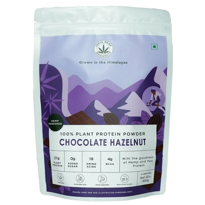 India Hemp Organics 100% Plant Protein Chocolate Hazelnut Flavour Powder, 500 gm, Pack of 1