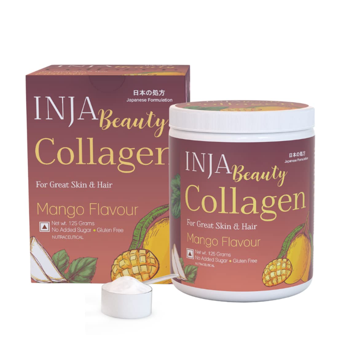 Buy INJA Beauty Collagen Mango Flavour Powder for Great Skin & Hair, 125 gm Online
