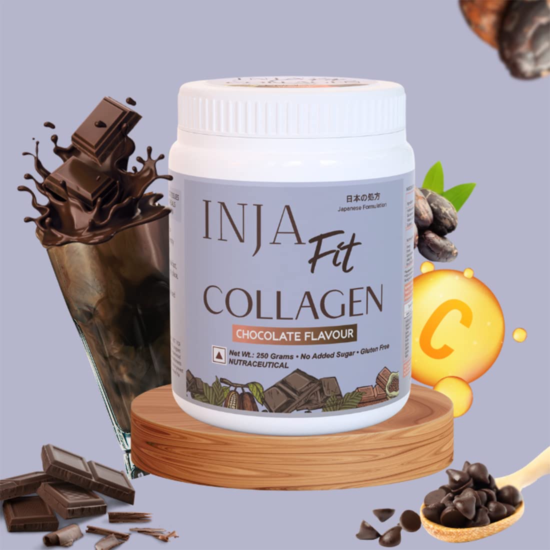 INJA Fit Collagen Chocolate Flavour Powder, 250 gm, Pack of 1 INJA Fit Collagen Chocolate Flavour Powder, 250 gm, Pack of 1