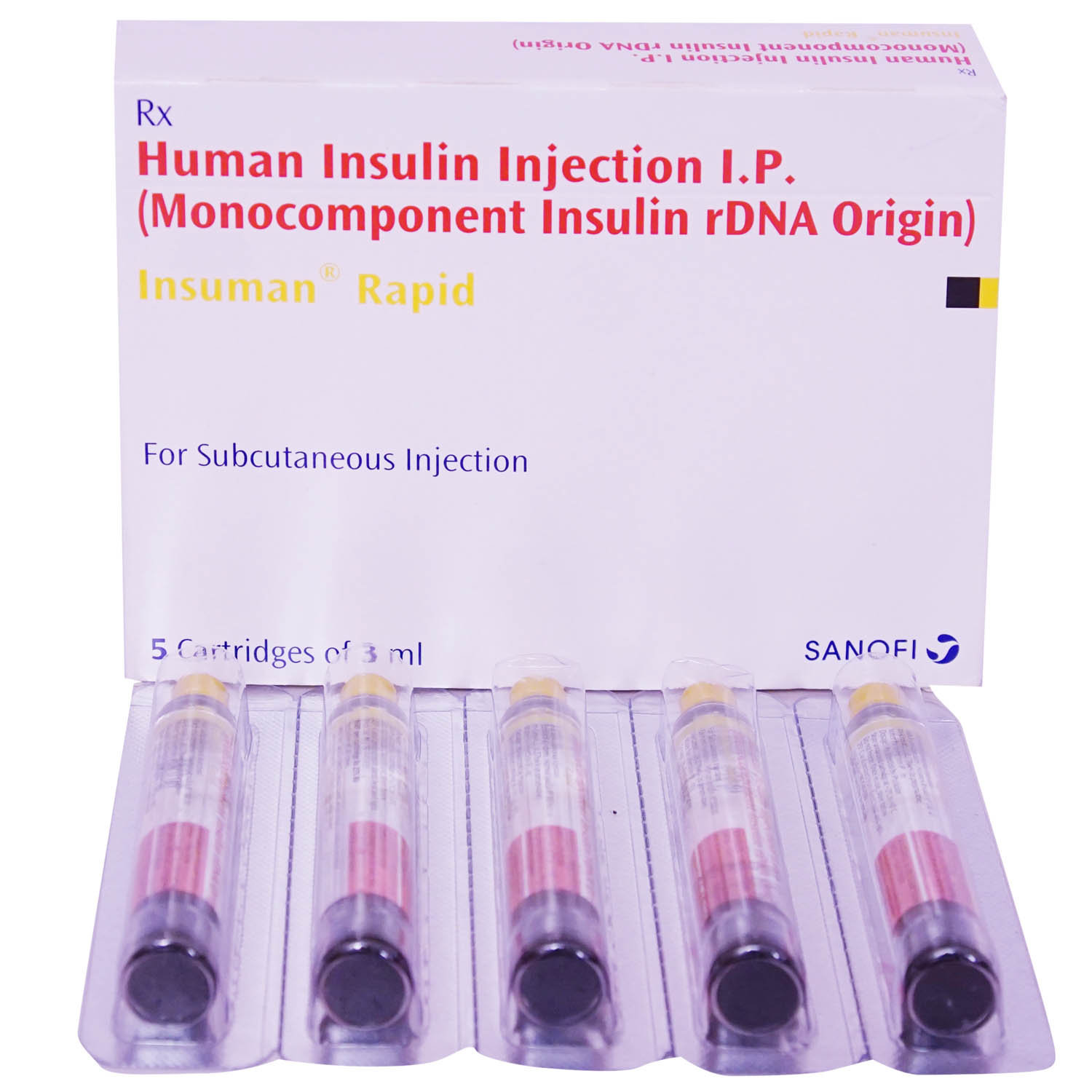 Buy Insuman Rapid 100Iu Injection 5 x 3 ml Online