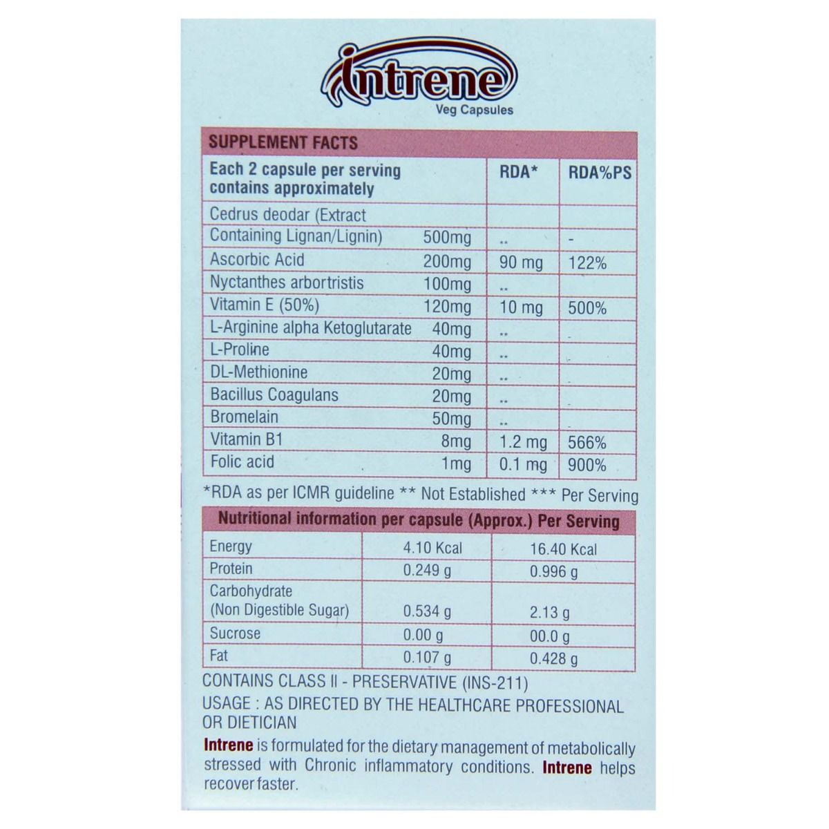 Inte Rine Intrene Veg Capsule 60's Price, Uses, Side Effects, Composition ...