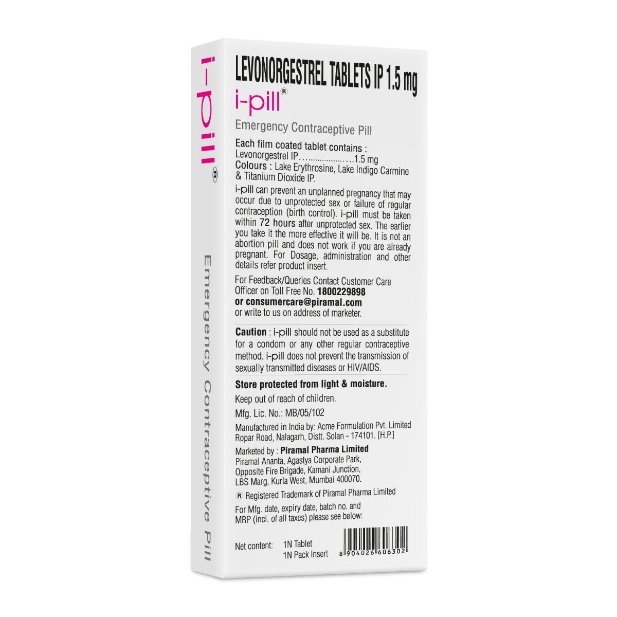 i-Pill Emergency Contraceptive Pill, 1 Tablet, Pack of 1 Tablet i-Pill Emergency Contraceptive Pill, 1 Tablet, Pack of 1 Tablet