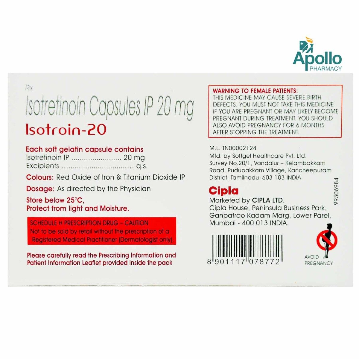 Isotroin 20 Capsule 10's, Pack of 10 CAPSULES Isotroin 20 Capsule 10's, Pack of 10 CAPSULES