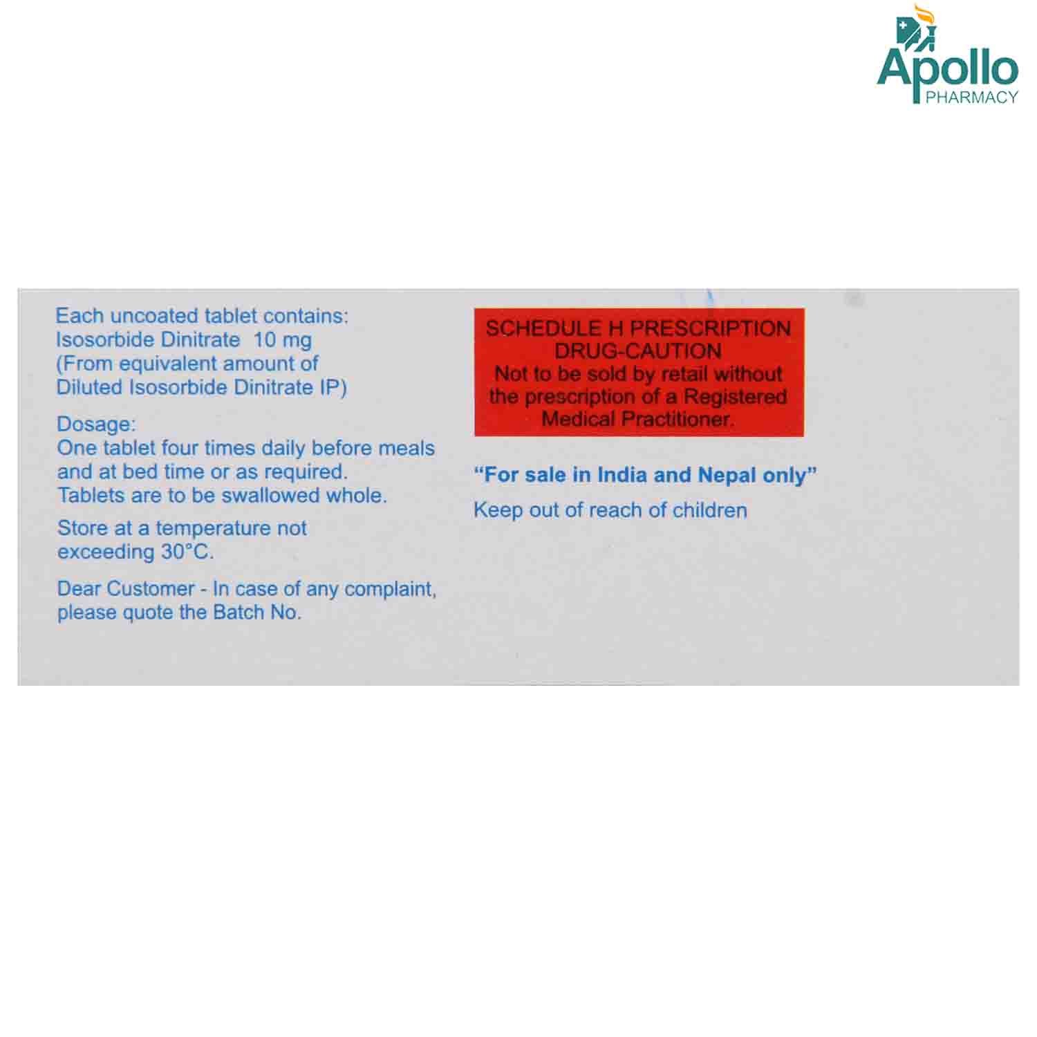 Isordil-10 Tablet 10's, Pack of 10 TABLETS Isordil-10 Tablet 10's, Pack of 10 TABLETS