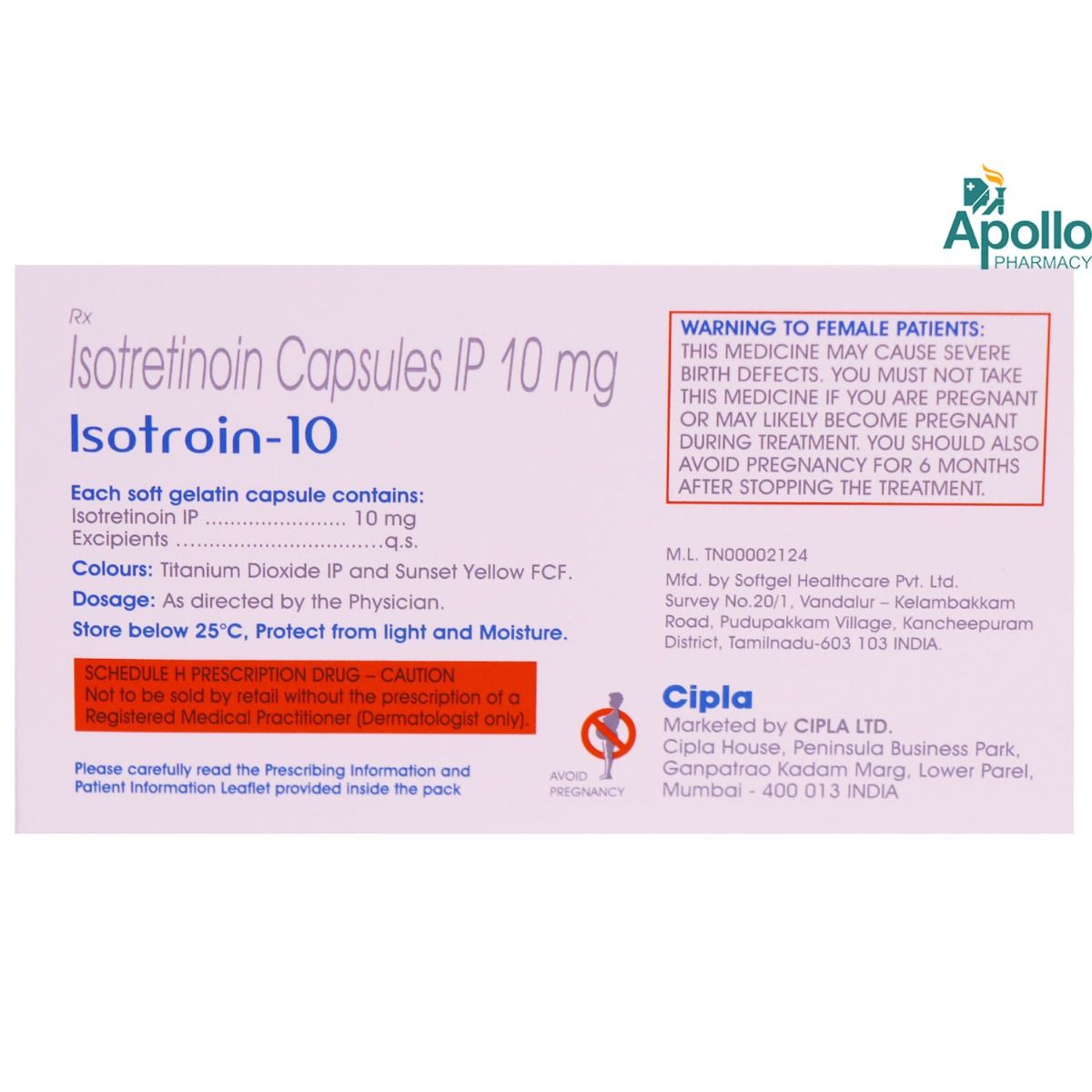 Isotretinoin 10mg price in india