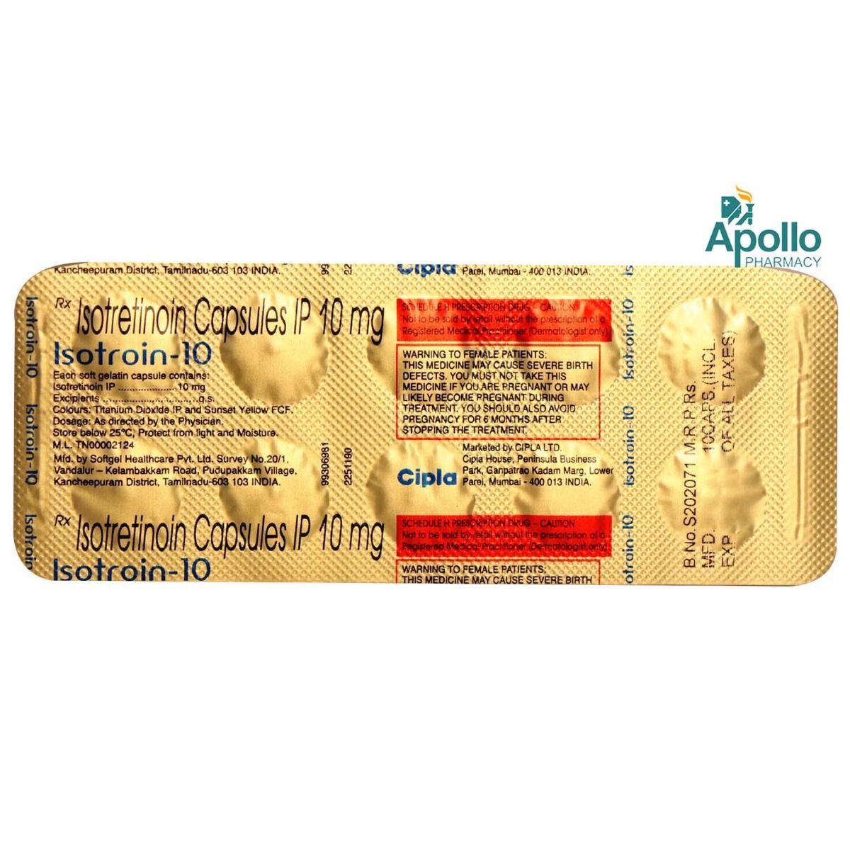 Isotroin-10 Capsule 10's Price, Uses, Side Effects, Composition ...