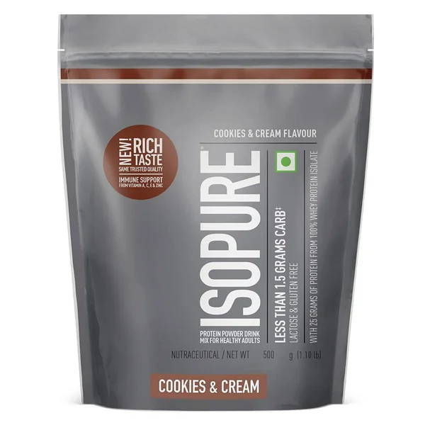 Isopure Less Than 1.5 gm Carb Cookies &amp; Cream Flavour Protein Powder, 500 gm, Pack of 1