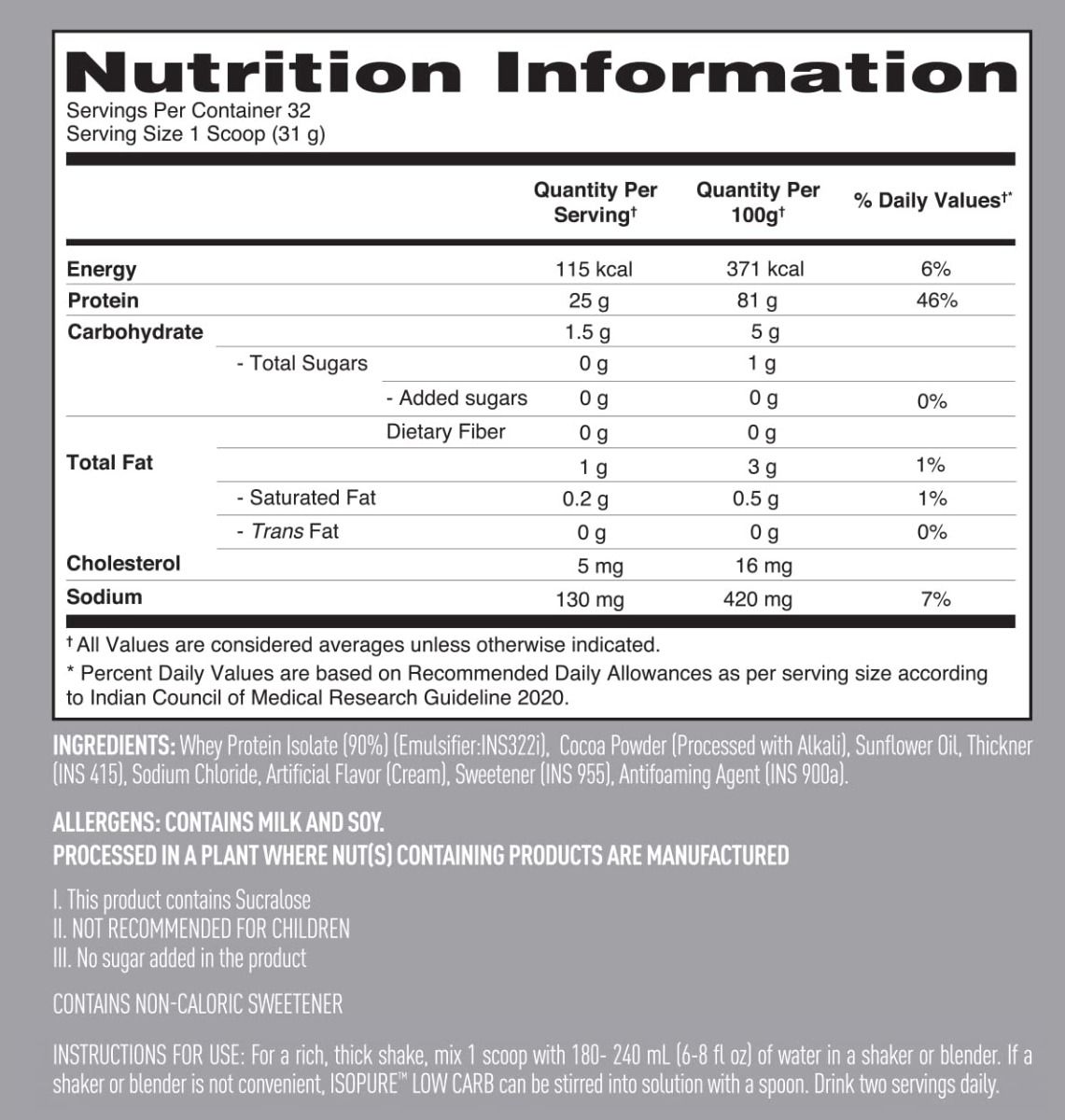 Isopure Low Carb 100% Whey Protein Isolate Dutch Chocolate Flavour ...