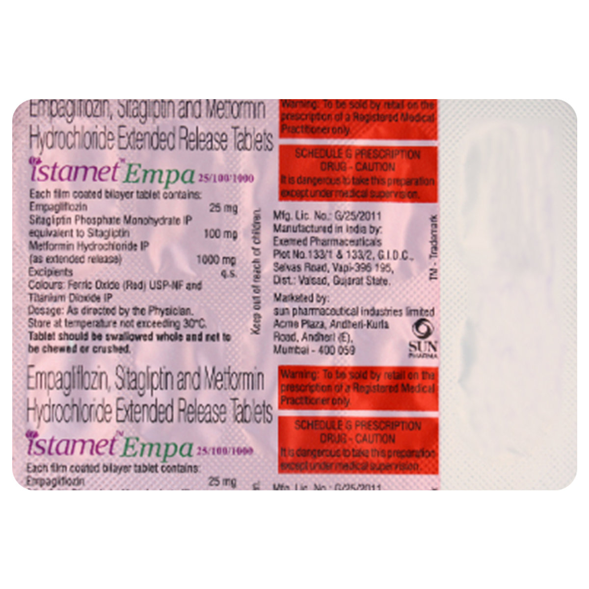 Istamet Empa 25/100/1000 Tablet 10's, Pack of 10 Istamet Empa 25/100/1000 Tablet 10's, Pack of 10