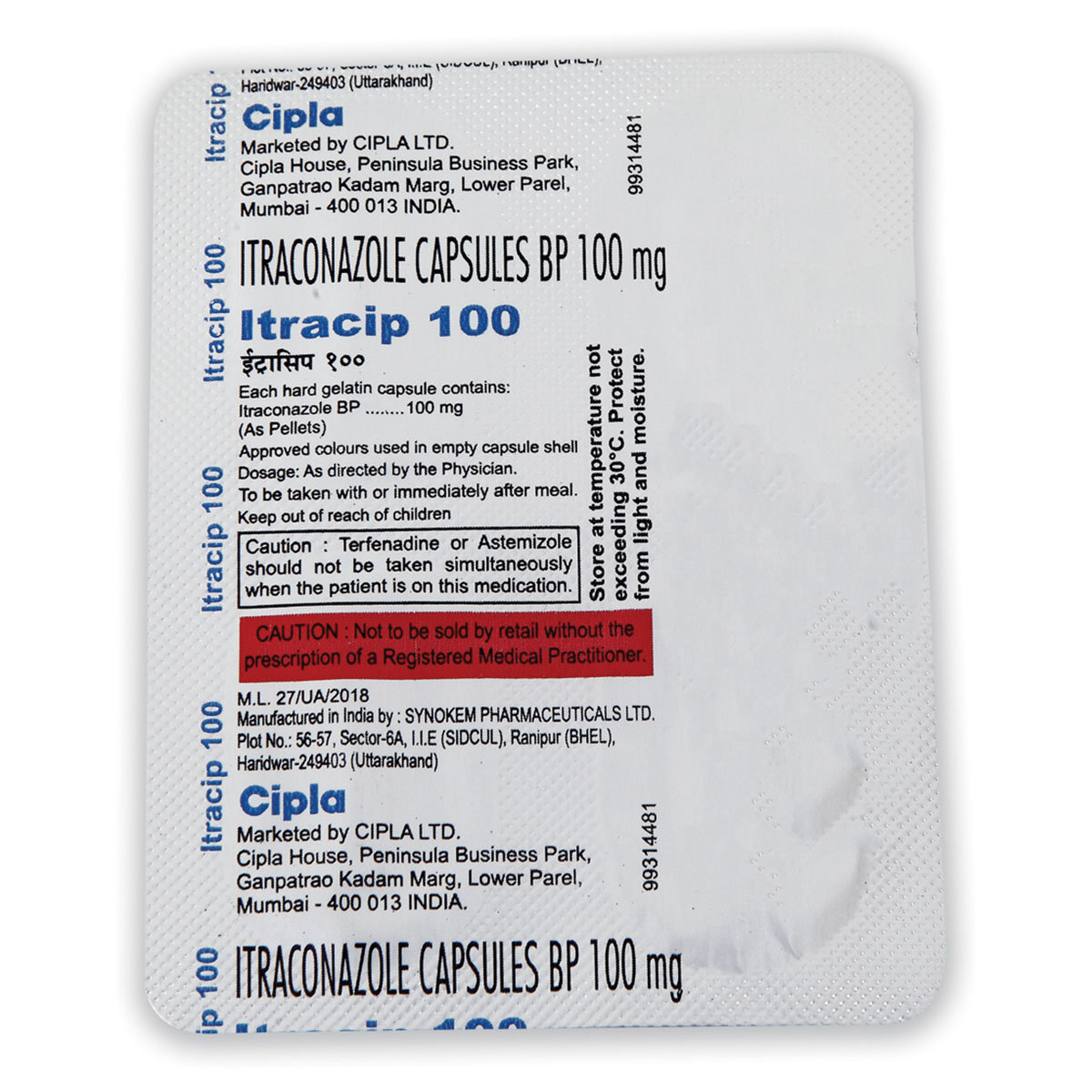 Itracip 100 mg Capsule 4'S, Pack of 4 CapsuleS Itracip 100 mg Capsule 4'S, Pack of 4 CapsuleS