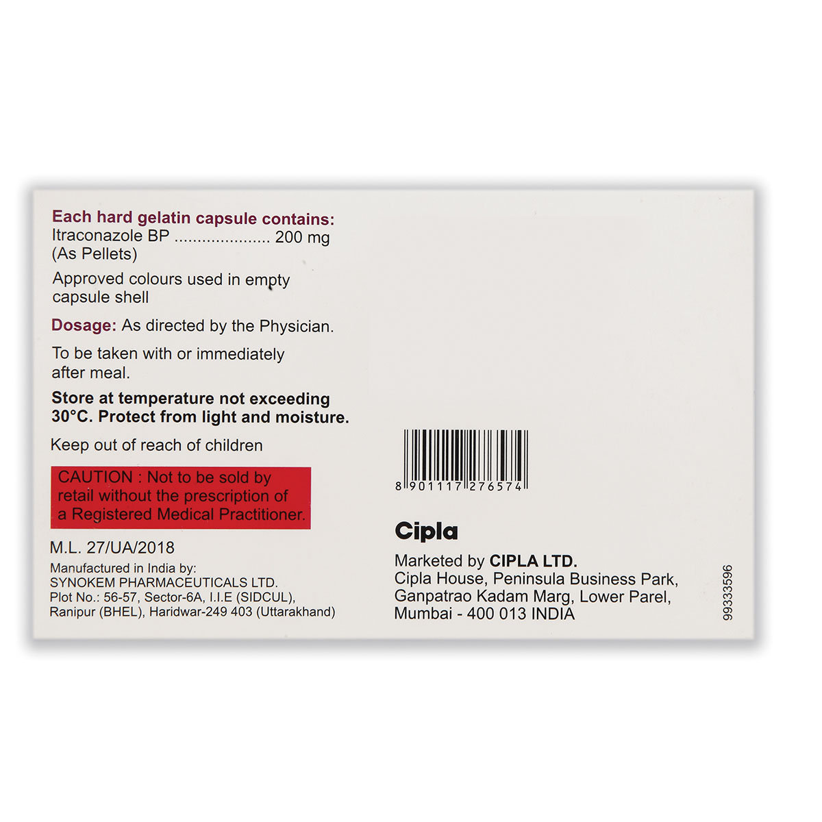 Itracip 200 mg Capsule 10's, Pack of 10 CapsuleS Itracip 200 mg Capsule 10's, Pack of 10 CapsuleS