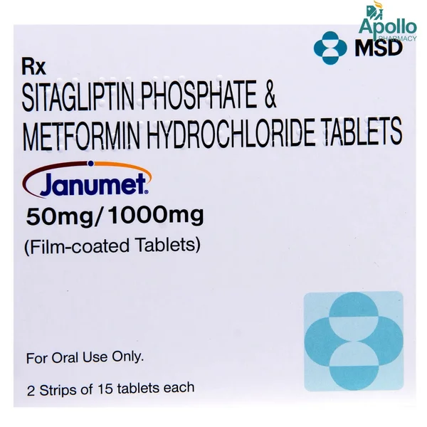 Janumet 50 mg/1000 mg Tablet 15's, Pack of 15