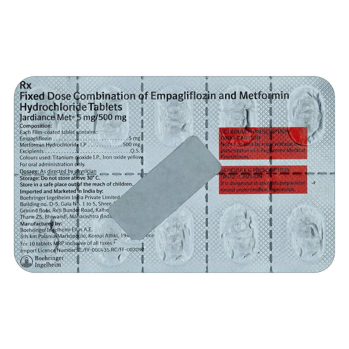 Jardiance Met 5 mg/500 mg Tablet 10's, Pack of 10 TABLETS Jardiance Met 5 mg/500 mg Tablet 10's, Pack of 10 TABLETS