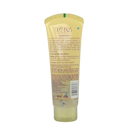 Lotus Herbals Jojobawash Active Milli Capsules Nourishing Face Wash 150 gm | Jojoba, Vitamin E & Avocado | Cleanses, Nourishes & Softens Skin | For All Skin Type, Pack of 1 Lotus Herbals Jojobawash Active Milli Capsules Nourishing Face Wash 150 gm | Jojoba, Vitamin E & Avocado | Cleanses, Nourishes & Softens Skin | For All Skin Type, Pack of 1