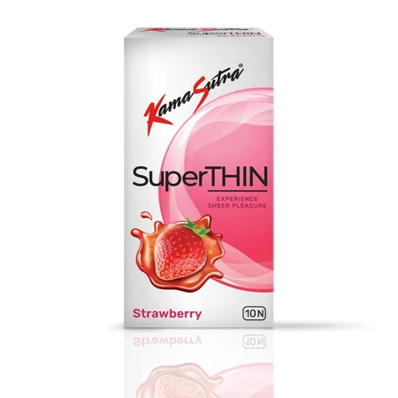 Kamasutra Superthin Strawberry Flavour Condoms, 10 Count