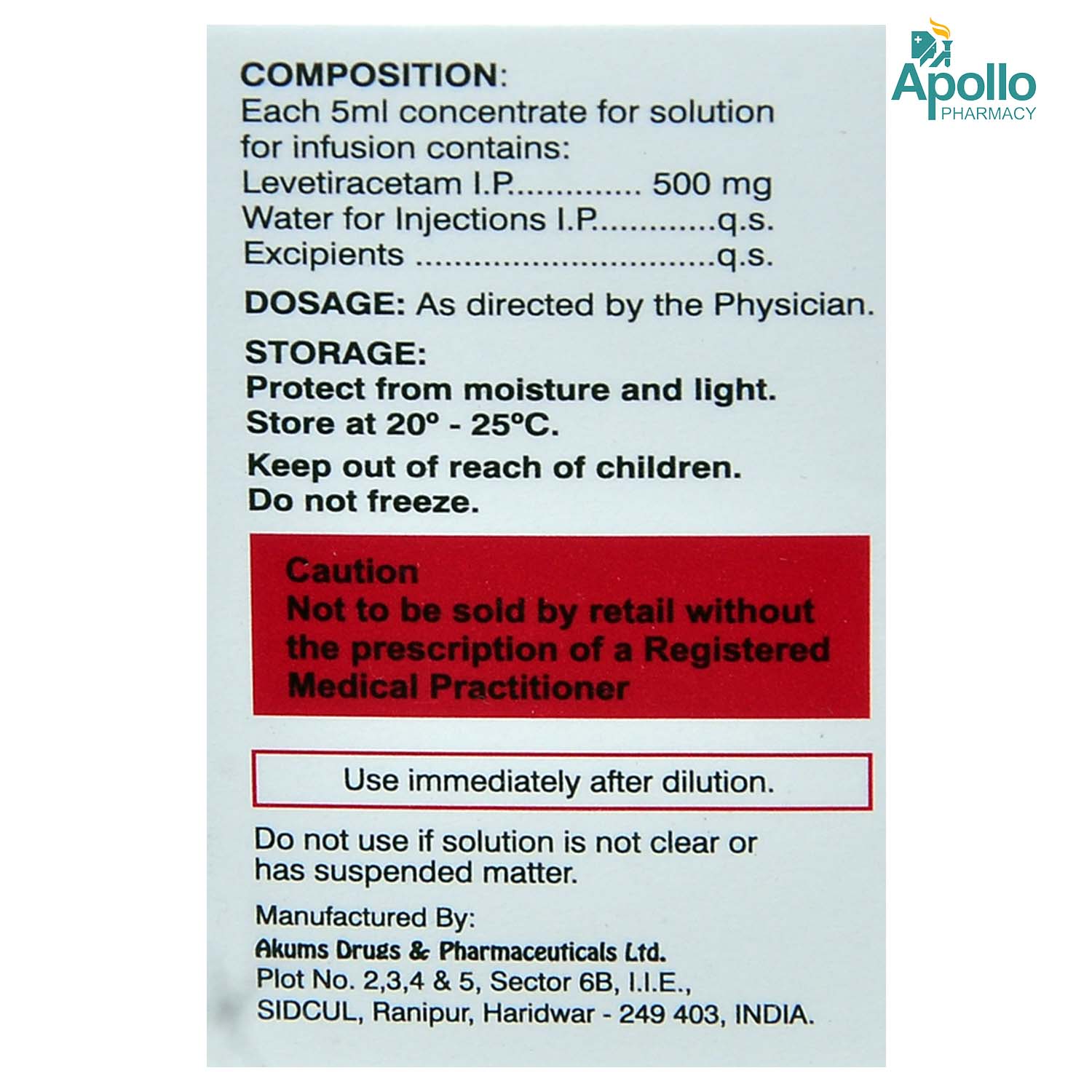 KEPPRA 500MG INJECTION 5ML, Pack of 1 Injection KEPPRA 500MG INJECTION 5ML, Pack of 1 Injection