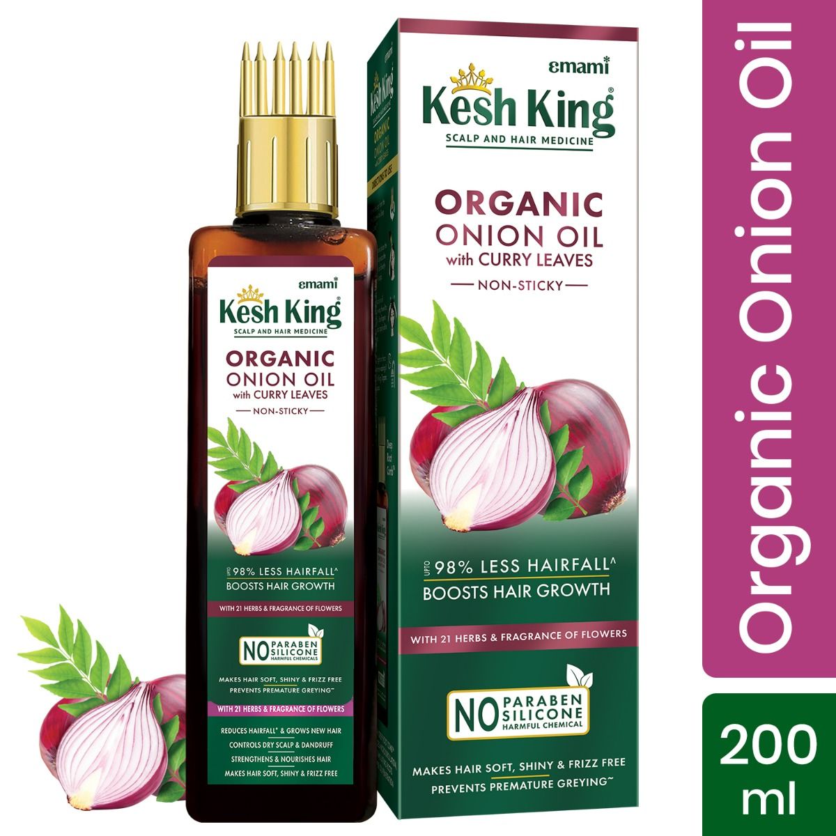Kesh King Organic Onion Oil with Curry Leaves, 200 ml Price, Uses, Side