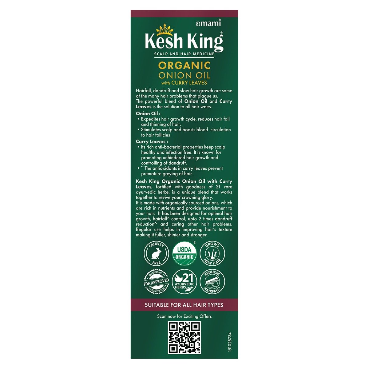 Kesh King Organic Onion Oil with Curry Leaves, 200 ml, Pack of 1 Kesh King Organic Onion Oil with Curry Leaves, 200 ml, Pack of 1