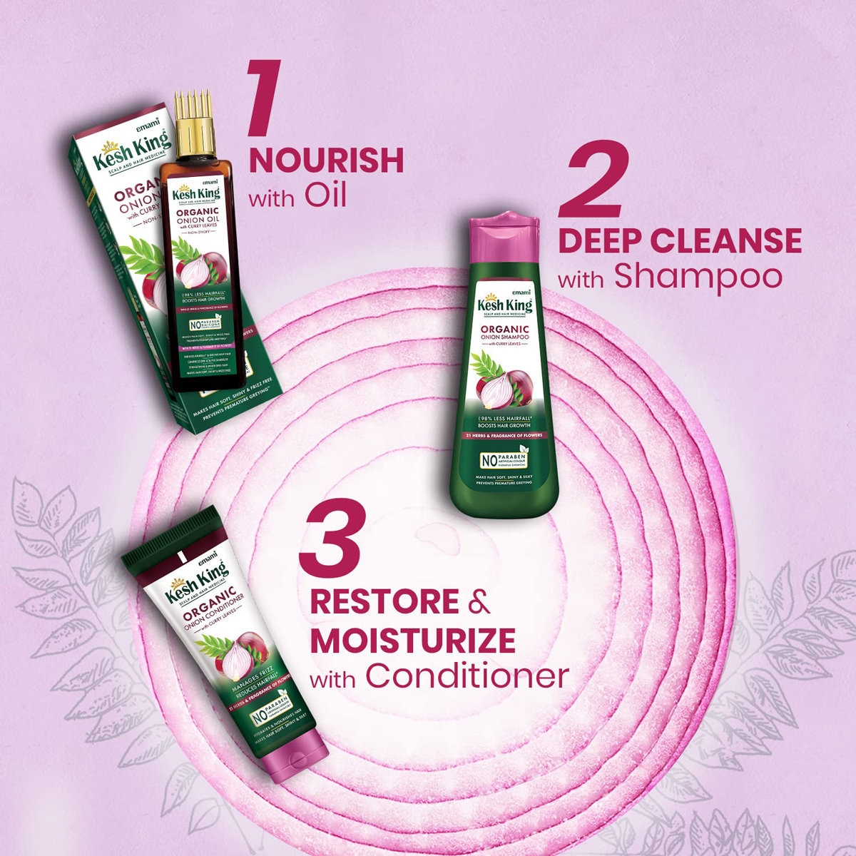 Kesh King Organic Onion Shampoo with Curry Leaves, 300 ml, Pack of 1 Kesh King Organic Onion Shampoo with Curry Leaves, 300 ml, Pack of 1