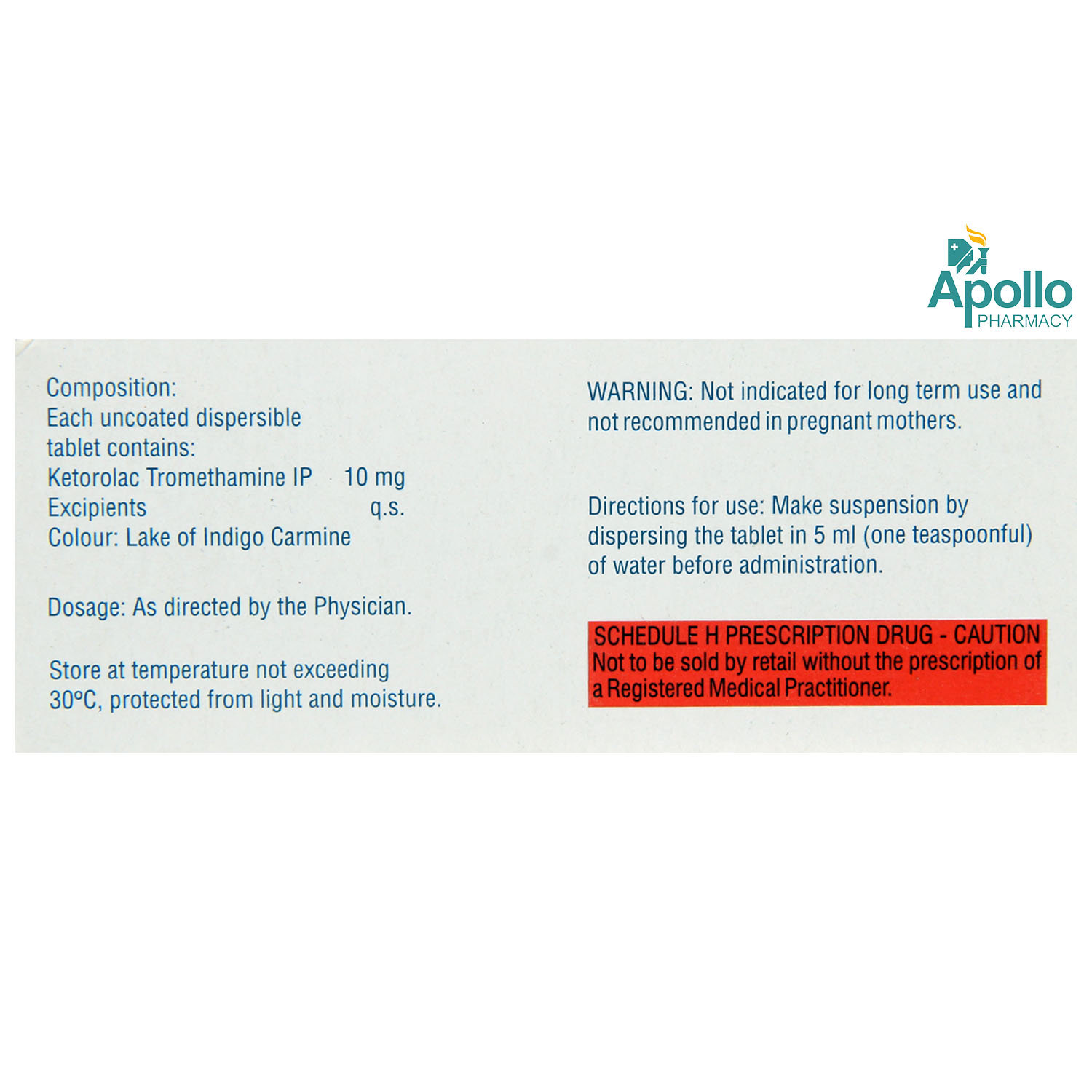 Ketanov DT 10 Tablet 10's, Pack of 10 TABLETS Ketanov DT 10 Tablet 10's, Pack of 10 TABLETS