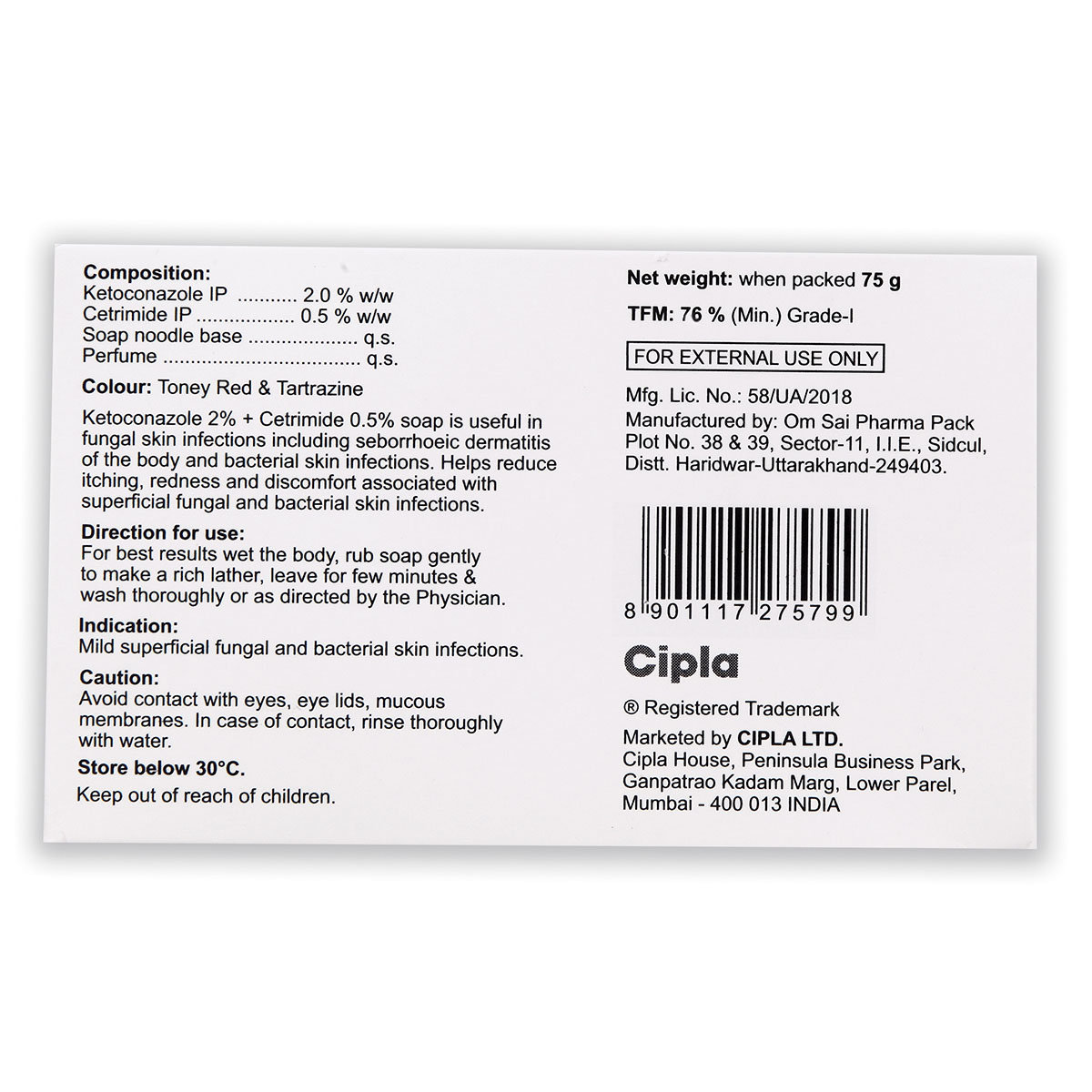 Ketocip CT Soap 75 gm, Pack of 1 SOAP Ketocip CT Soap 75 gm, Pack of 1 SOAP