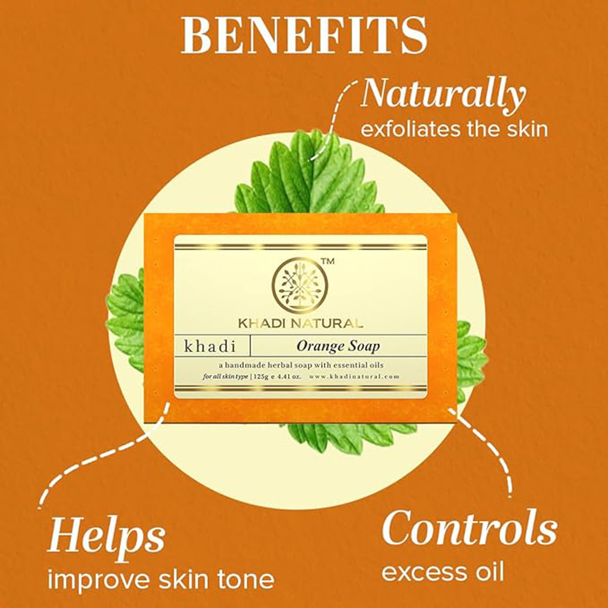 Khadi Orange Handmade Herbal Soap 125 gm | Enriched With Essential Oils | Exfoliates Sin | Reduces Acne & Dark Spots | Controls Excess Oil | For All Skin Type, Pack of 1 Khadi Orange Handmade Herbal Soap 125 gm | Enriched With Essential Oils | Exfoliates Sin | Reduces Acne & Dark Spots | Controls Excess Oil | For All Skin Type, Pack of 1