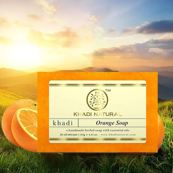 Khadi Orange Handmade Herbal Soap 125 gm | Enriched With Essential Oils | Exfoliates Sin | Reduces Acne &amp; Dark Spots | Controls Excess Oil | For All Skin Type, Pack of 1