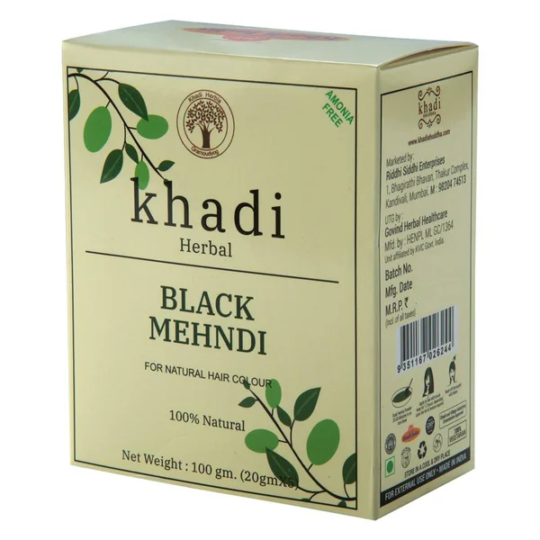 Khadi Shuddha Black Mehndi for Natural Hair Colour, 100 gm (5x20 gm), Pack of 1
