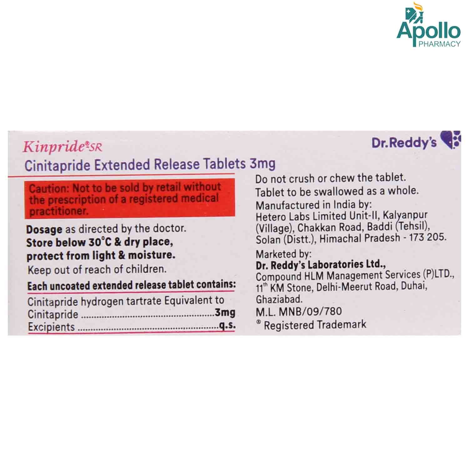 Kinpride SR 3 Tablet 10's, Pack of 10 TABLETS Kinpride SR 3 Tablet 10's, Pack of 10 TABLETS