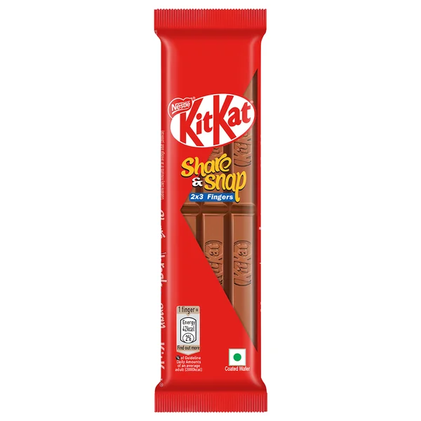 Nestle KitKat Share &amp; Snap 2x3 Fin gmers Choco Coated Wafer Bars, 57 gm, Pack of 1