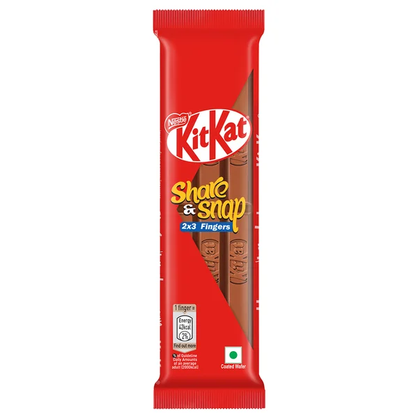 Nestle KitKat Share & Snap 2x3 Fin gmers Choco Coated Wafer Bars, 57 gm