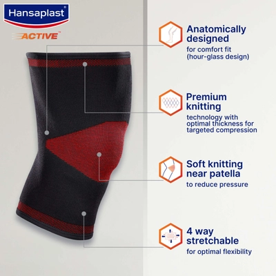 Hansaplast Active Knee Support Medium, 1 Pair, Pack of 1