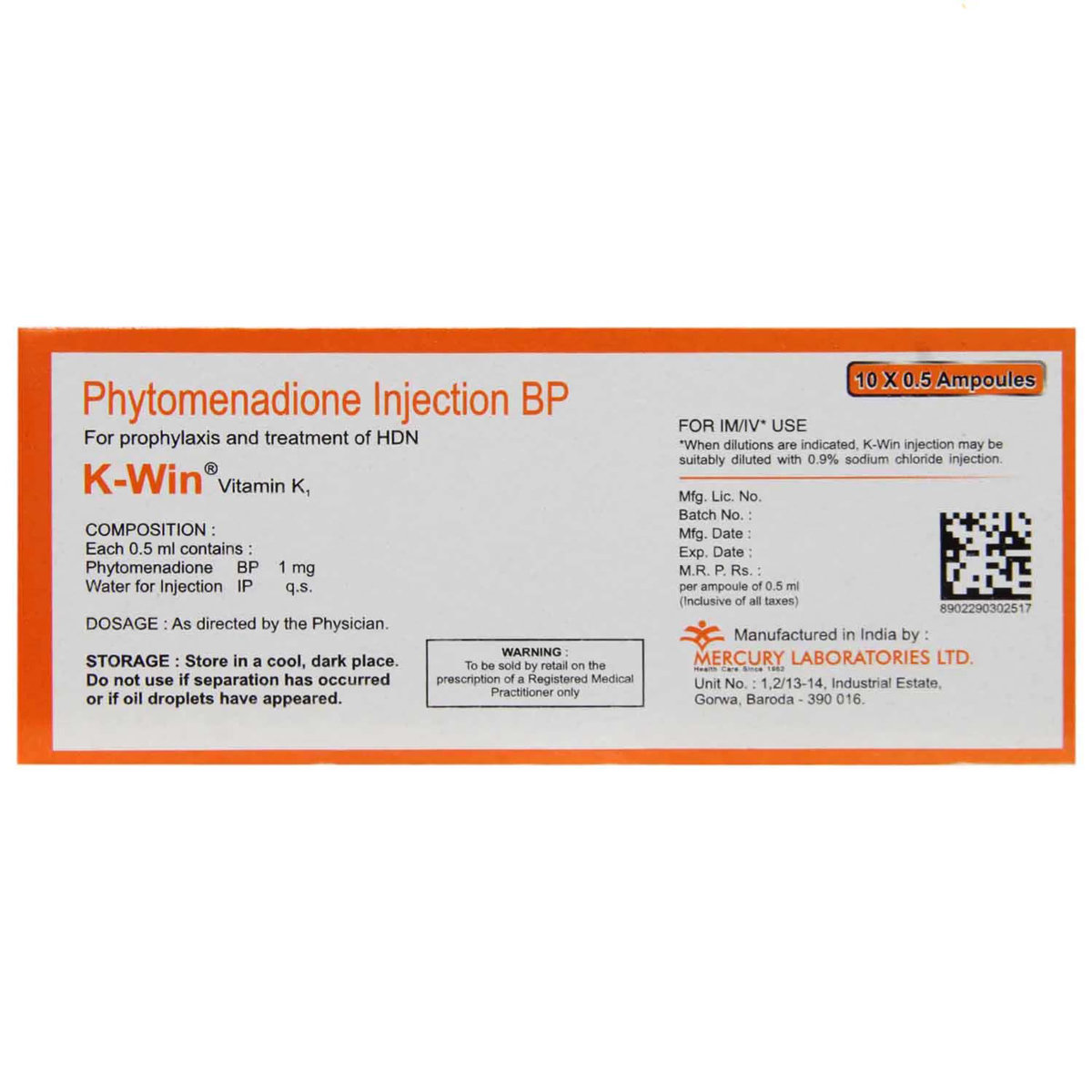 K-Win 1 mg Injection 0.5 ml, Pack of 1 Injection K-Win 1 mg Injection 0.5 ml, Pack of 1 Injection