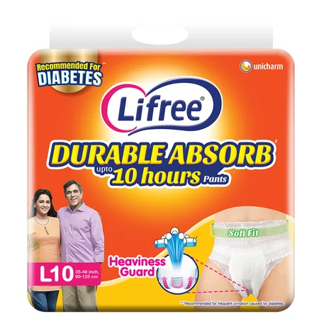Lifree Durable Absorb Upto 10hours  Adult Diaper Pants Large, 10 Count