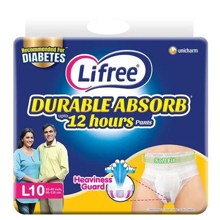 Lifree Durable Absorb Upto 12hours  Adult Diaper Pants Large, 10 Count