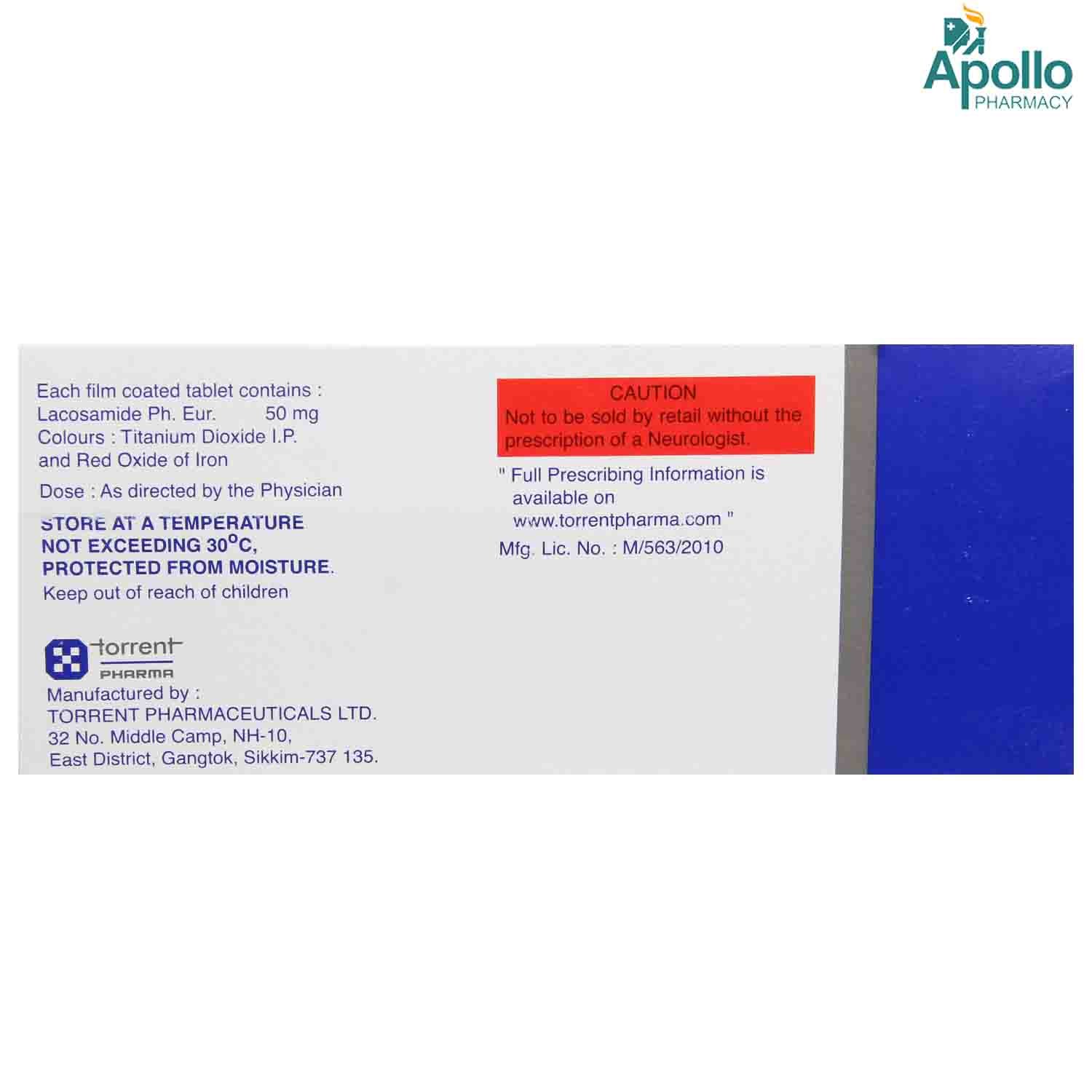 Lacosam 50 mg Tablet 10's, Pack of 10 TABLETS Lacosam 50 mg Tablet 10's, Pack of 10 TABLETS