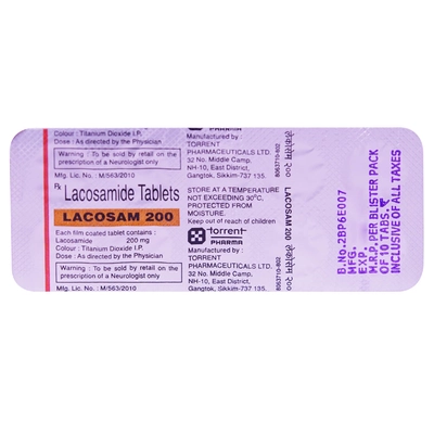 Lacosam 200 Tablet 10's, Pack of 10 TabletS