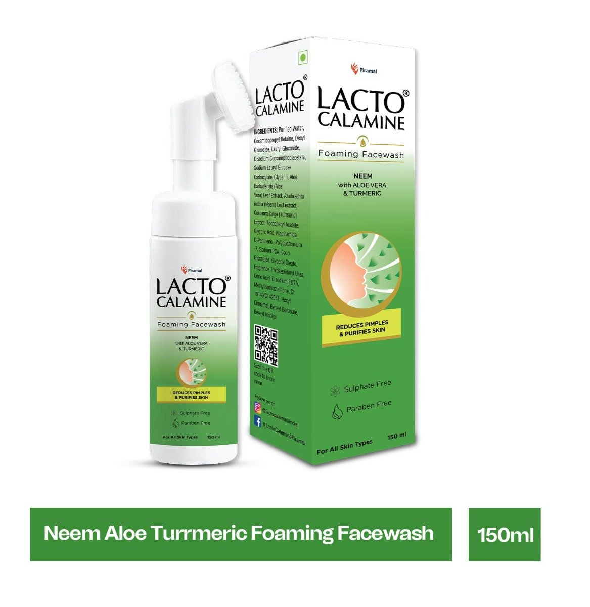 Lacto Calamine Neem Foaming Face Wash with Aloe & Vera Turmeric, 150 ml, Pack of 1 Lacto Calamine Neem Foaming Face Wash with Aloe & Vera Turmeric, 150 ml, Pack of 1