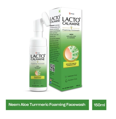 Lacto Calamine Neem Foaming Face Wash with Aloe &amp; Vera Turmeric, 150 ml, Pack of 1