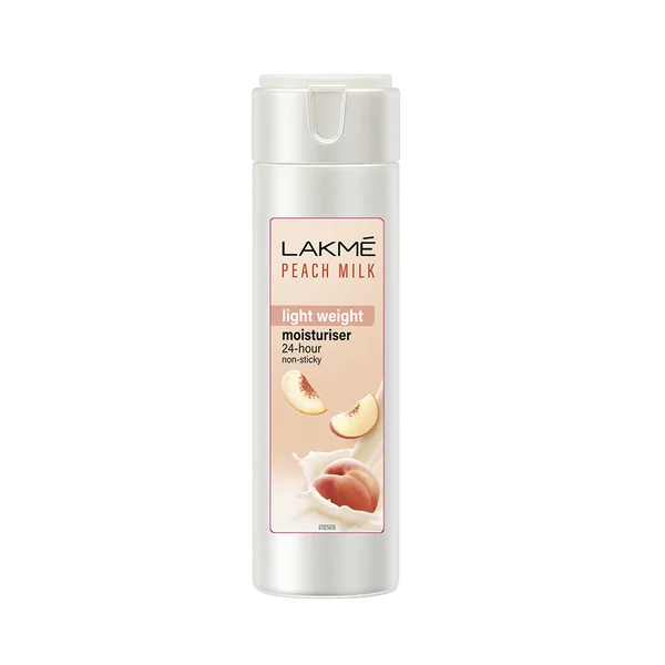 Lakme Peach Milk Moisturizer Body Lotion 60 ml | Peach Milk Extract, Vitamin C &amp; E | Moisturises Skin For 24Hrs | Lightweight | Non Sticky | All Season CrÃ¨me | For All Skin Type, Pack of 1