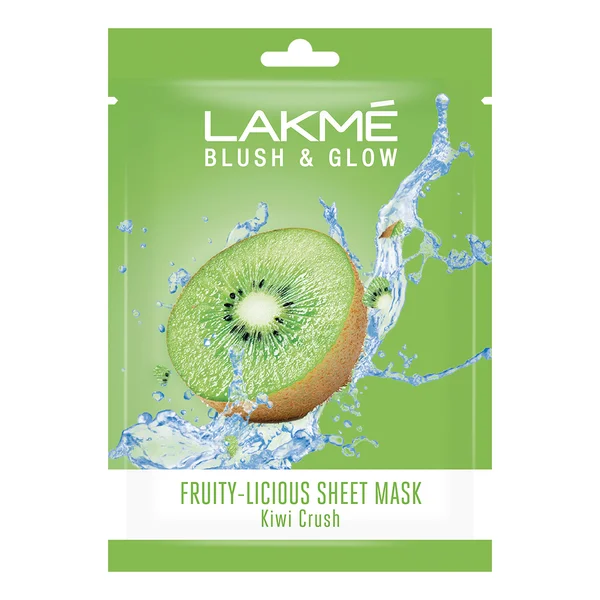 Lakme Blush &amp; Glow Kiwi Crush Sheet Mask 25 ml | With Pure Kiwi Extract | Fruit Facial Like Glow In 15 Min | For Rejuvenated Feel, Pack of 1