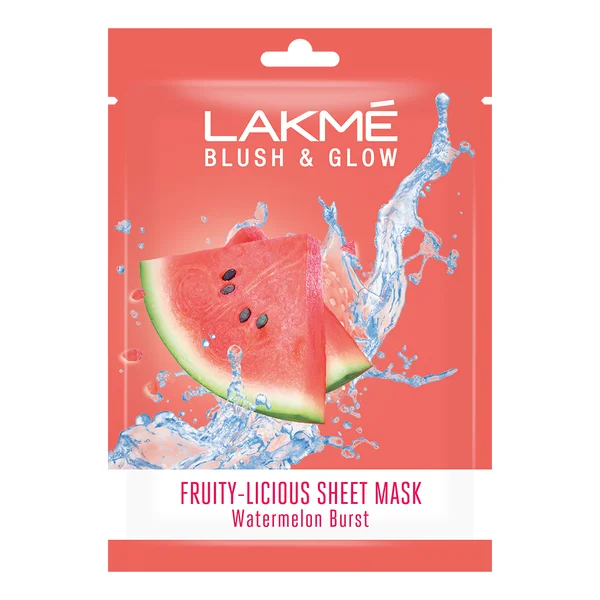 Lakme Blush &amp; Glow Watermelon Burst Sheet Mask 25 ml | With Pure Watermelon Extract | Fruit Facial Like Glow In 15 Min | Gives Rejuvenated Feel, Pack of 1