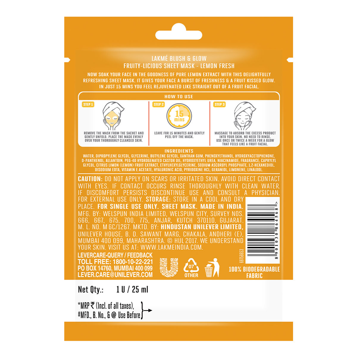 Lakme Blush & Glow Lemon Sheet Mask, 25 ml Price, Uses, Side Effects