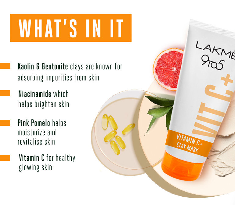 Lakme 9to5 Vitamin C+ Clay mask, 50 gm, Pack of 1 Lakme 9to5 Vitamin C+ Clay mask, 50 gm, Pack of 1