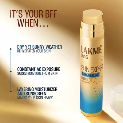 Lakme Sun Expert 1% Hyaluronic SPF 50 PA++++ Sunscreen Gel, 56 gm, Pack of 1