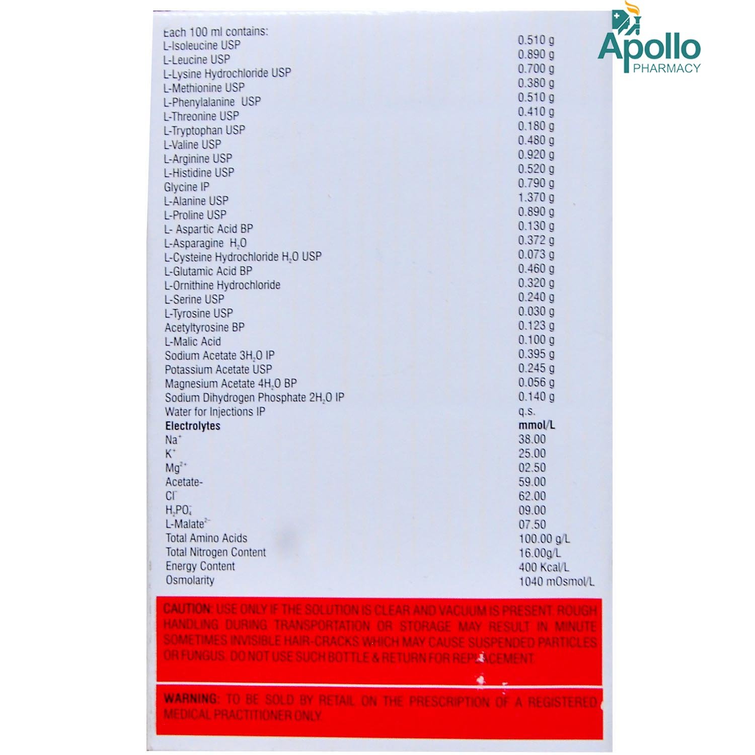 Lamino 10% Plus Injection 500ml, Pack of 1 Lamino 10% Plus Injection 500ml, Pack of 1