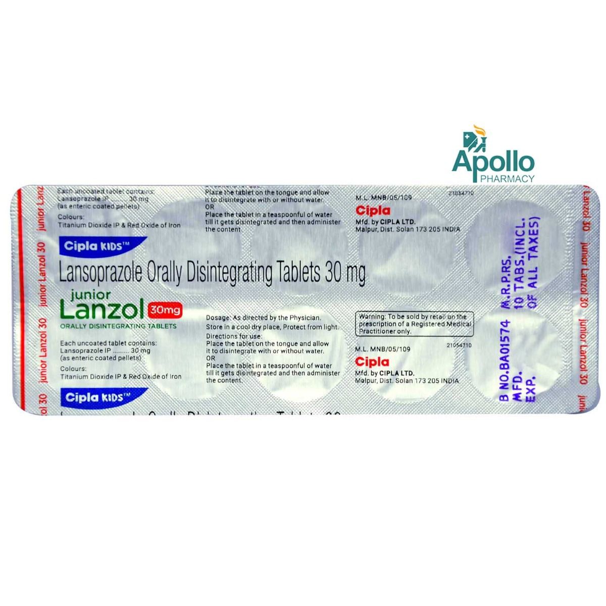 Lanzol Junior 30mg Tablet 10's Price, Uses, Side Effects, Composition