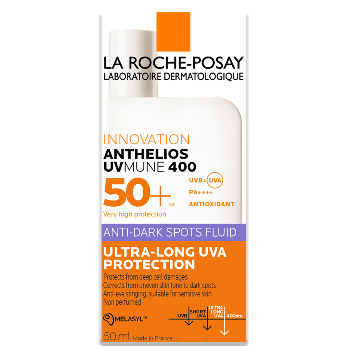 La Roche-Posay Anthelios UVMune 400 Fluid Anti-Taches SPF50 SunScreen, 50 ml, Pack of 1 La Roche-Posay Anthelios UVMune 400 Fluid Anti-Taches SPF50 SunScreen, 50 ml, Pack of 1