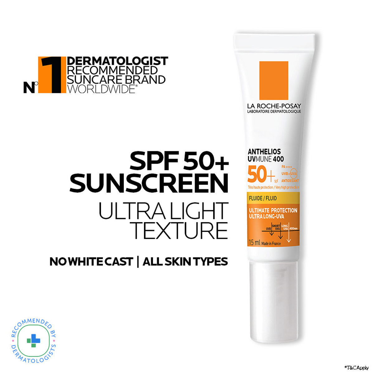 La Roche-Posay Anthelios UVMune 400 Invisible Fluid SPF50 SunScreen, 15 ml, Pack of 1 La Roche-Posay Anthelios UVMune 400 Invisible Fluid SPF50 SunScreen, 15 ml, Pack of 1