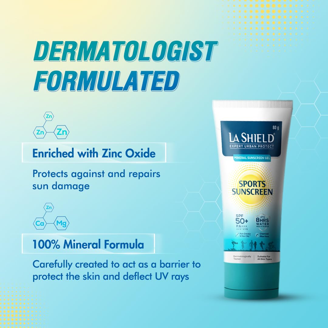 La Shield Sports SPF 50+ PA+++ Mineral Sunscreen Gel, 50 gm, Pack of 1 La Shield Sports SPF 50+ PA+++ Mineral Sunscreen Gel, 50 gm, Pack of 1